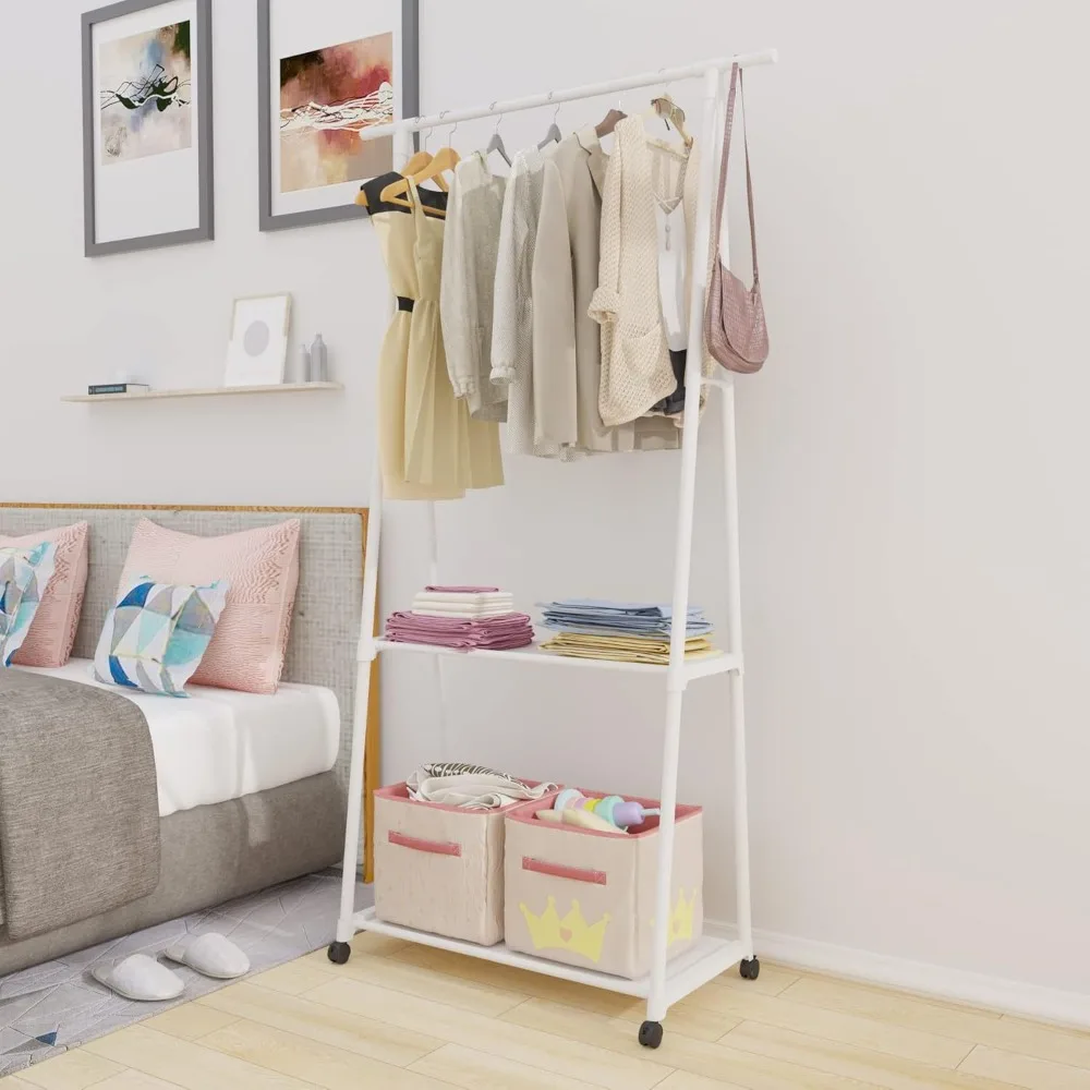 Bedroom Mobile Clothes Hanger Floor Mounted Creative Hat Rack Portable Triangle Clothes Racks With Wheel Household Storage Shelf