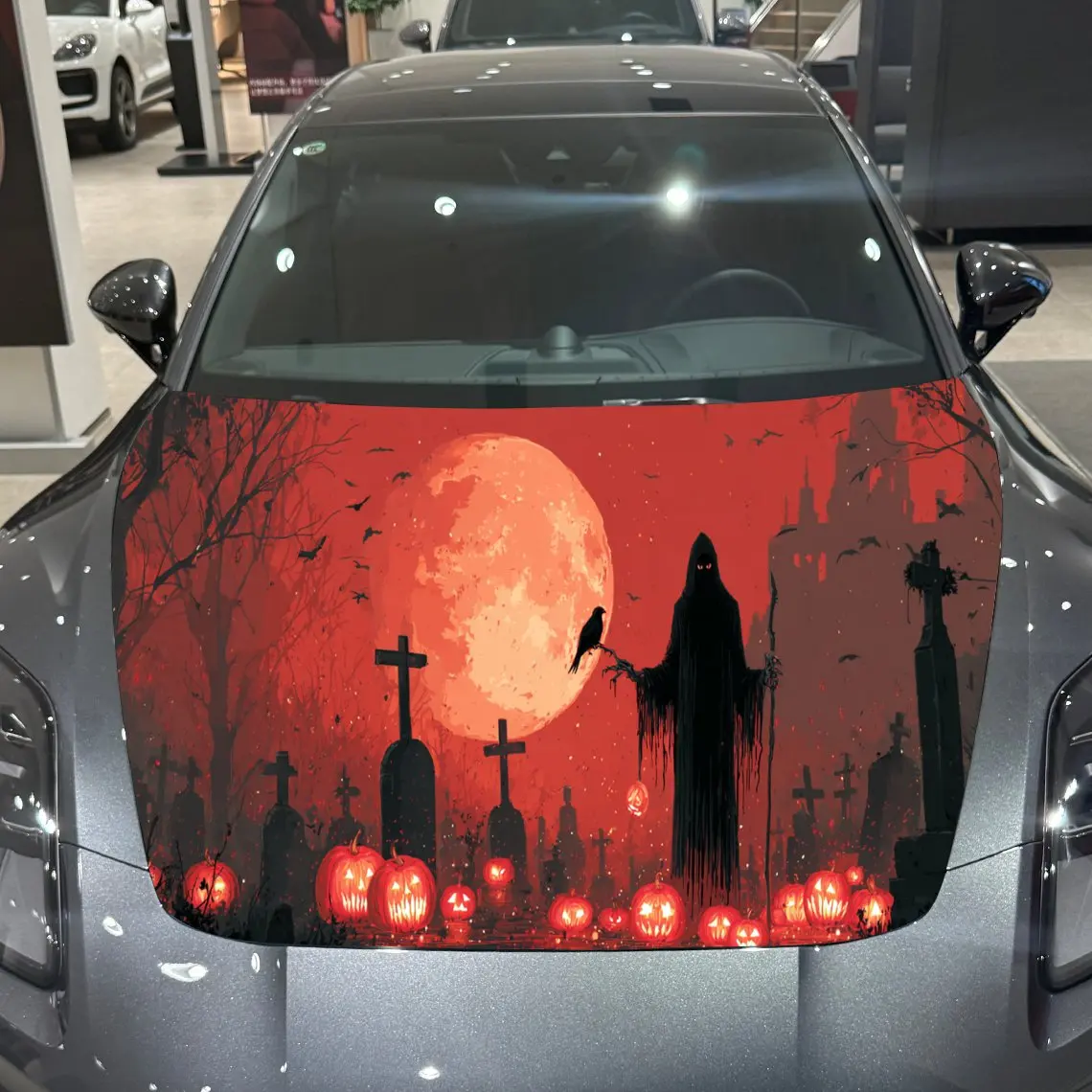 

Cemetery Chapel Grim Reaper Car Hood Vinyl Stickers Car Surface Protection Decal Car Decoration Cover Vinyl Wraps Waterproof Sel
