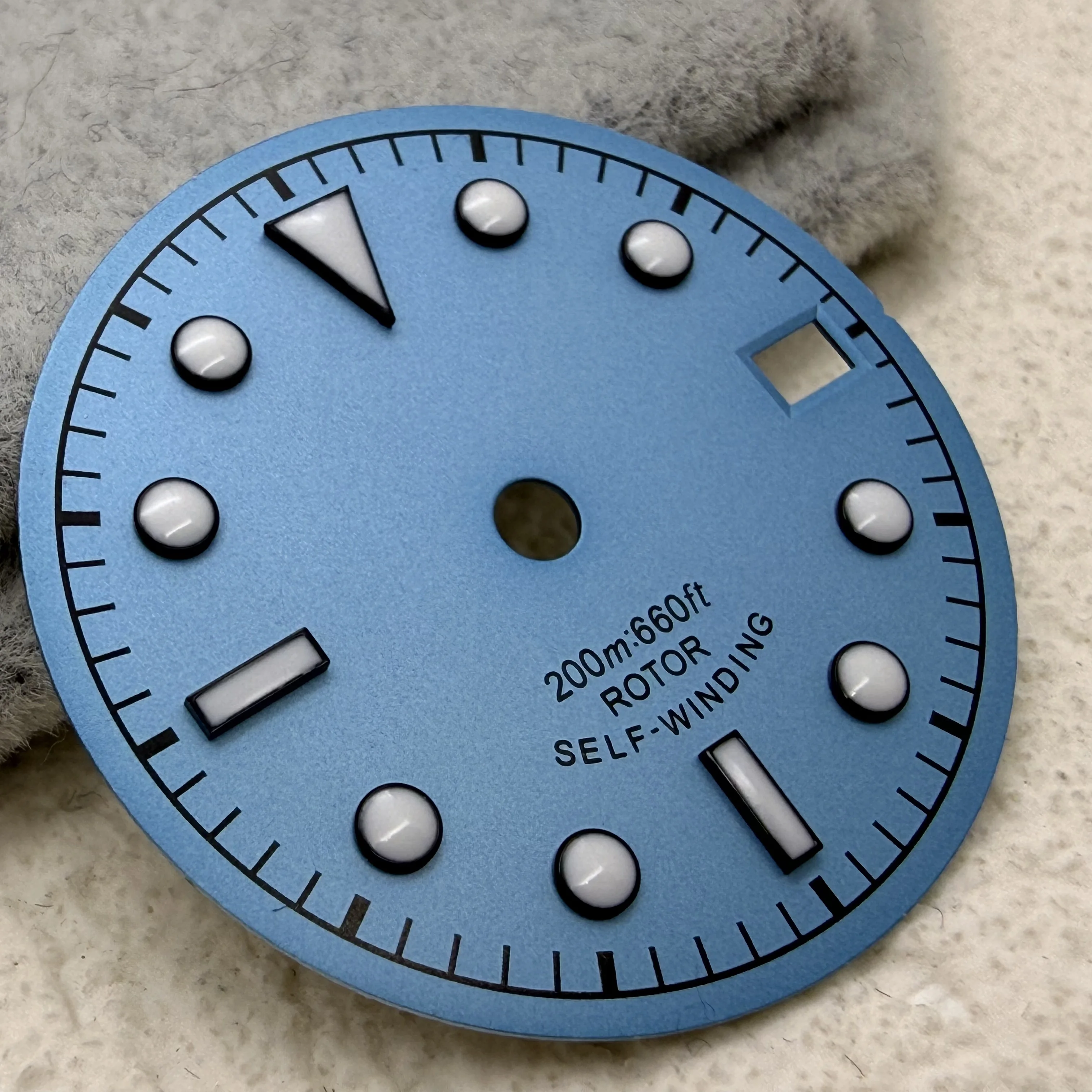 Ice Blue 28.5mm Sterile Watch Dial Green Lume 3 O'Clock Date Fit NH35 NH36 Automatic Movement Mod Parts