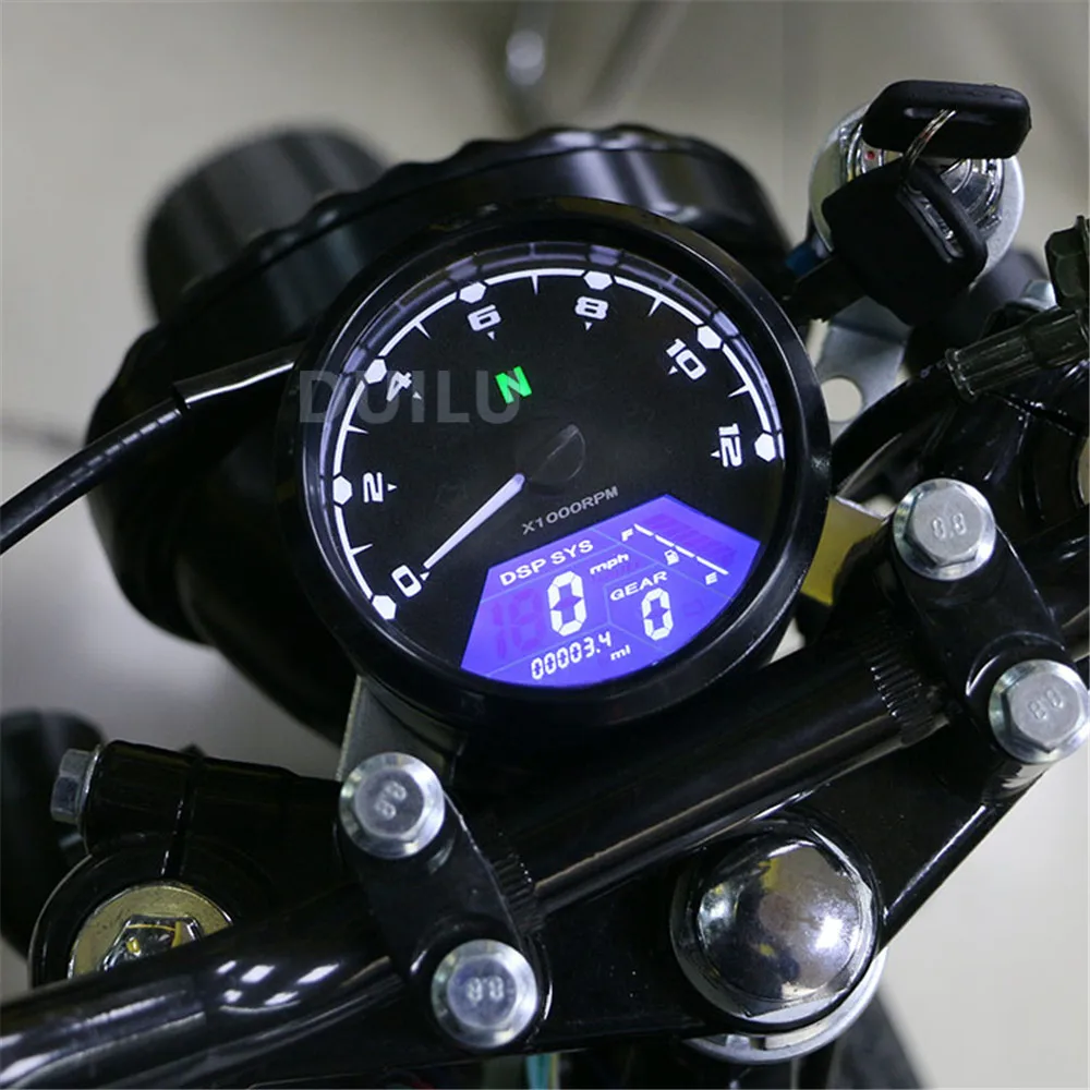 12000RPM 8-18V Gear Tachometer Motorcycle LCD Signal Speedometer Tachometer Odometer Gauge Gear Indicator For Cafe Racer Moto