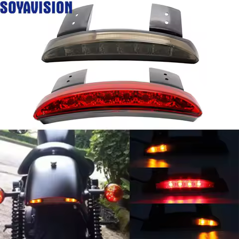 Smoke/Red Motorcycle Chopped Rear Fender Edge LED Stop Brake Tail Light Amber Turn Signal Lamp for Harley Sportster XL883 1200