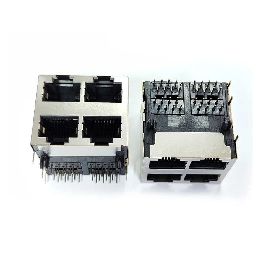 10PCS/Lot 4 Ports RJ45 8P8C Female Jack/Socket Connector 2*2 Steel Shield Network Modular Without LED
