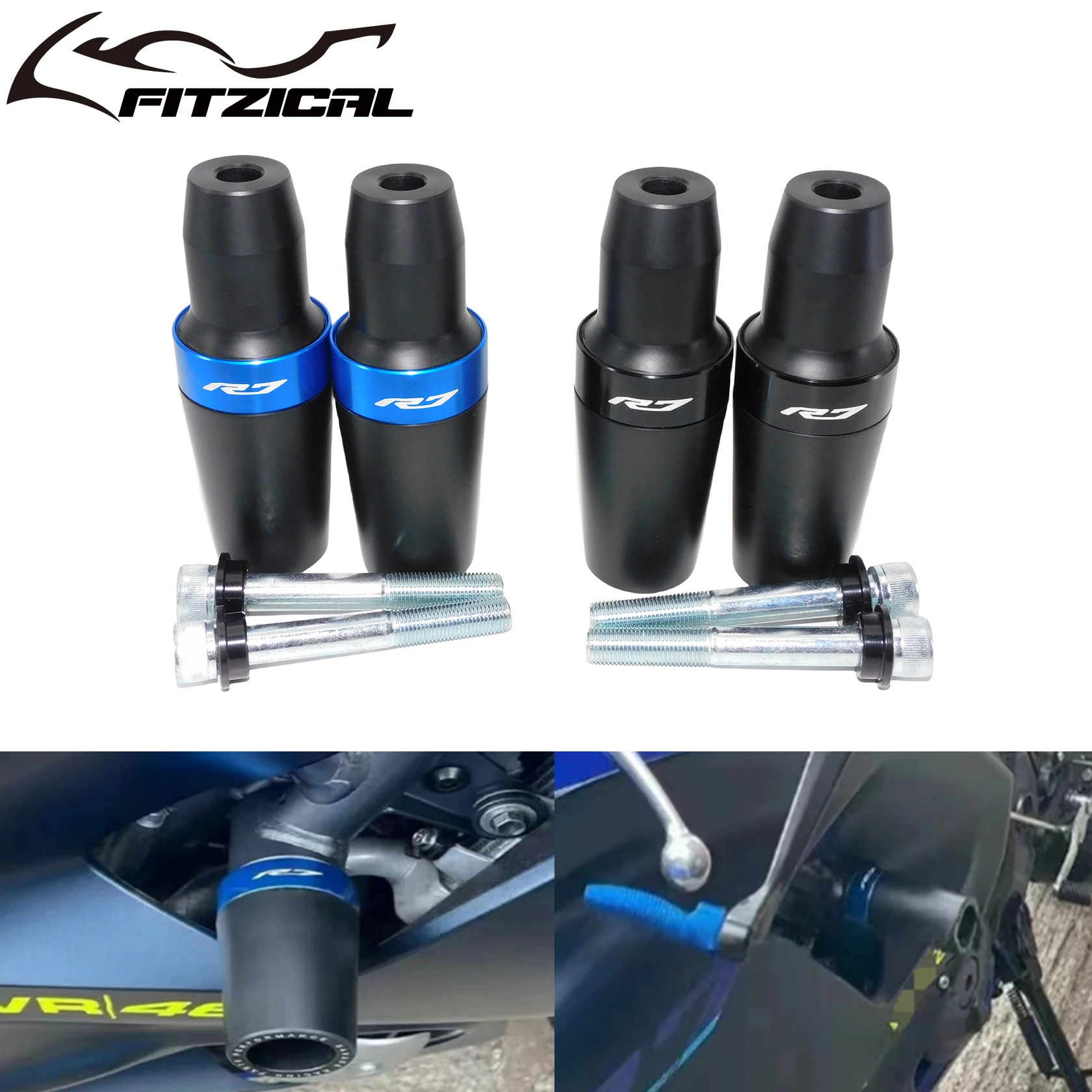 

Motorcycle 1 Pair Falling Protection Pad Frame Sliders Crash Protector Black/Blue For Yamaha YZF R7 2021 2022 2023