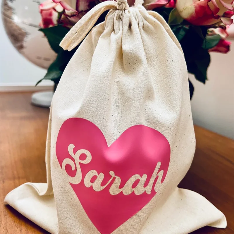 

Personalised heart Drawstring Bag Valentine's Day wedding engagement bridal shower Christmas birthday Decoration bride mrs gift