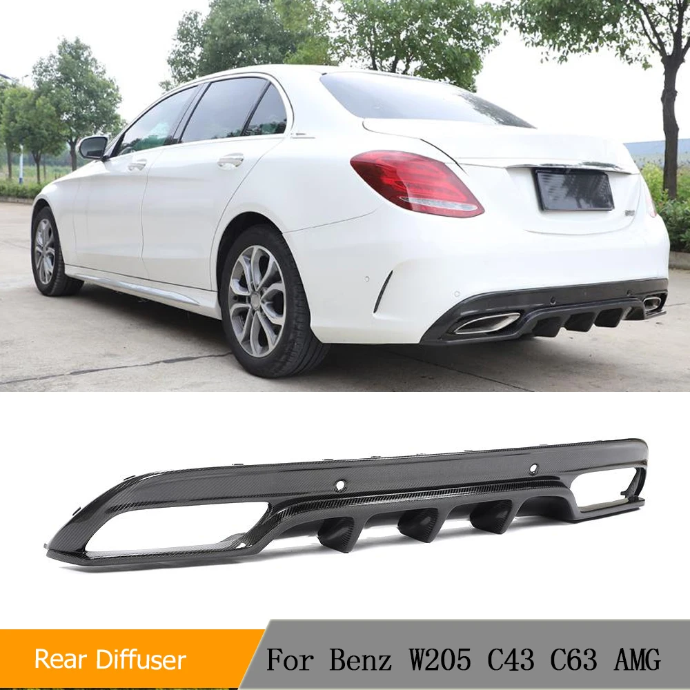 Carbon Fiber Car Rear Bumper Diffuser Spoiler for Mercedes-Benz C Class W205 Sport C43 C63 AMG Sedan 2015 - 2019 Rear Diffuser