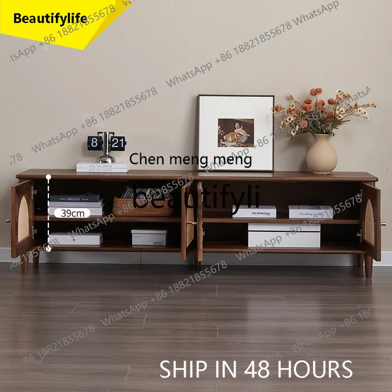 

CC Nordic rattan TV cabinet small apartment living room retro storage cabinet rattan locker