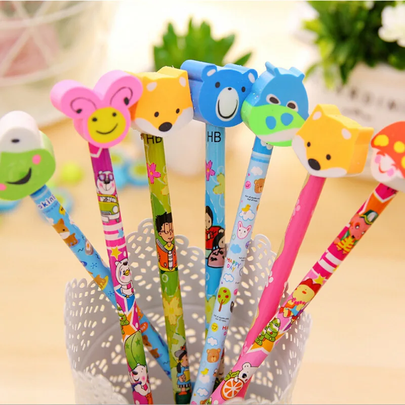 Imagem -06 - Lápis Bonito dos Desenhos Animados com Eraser Lápis de Madeira Caneta Kawaii Writing Pen Lápis hb Desenho Artigos de Papelaria para Estudantes 50 Pcs por Lote