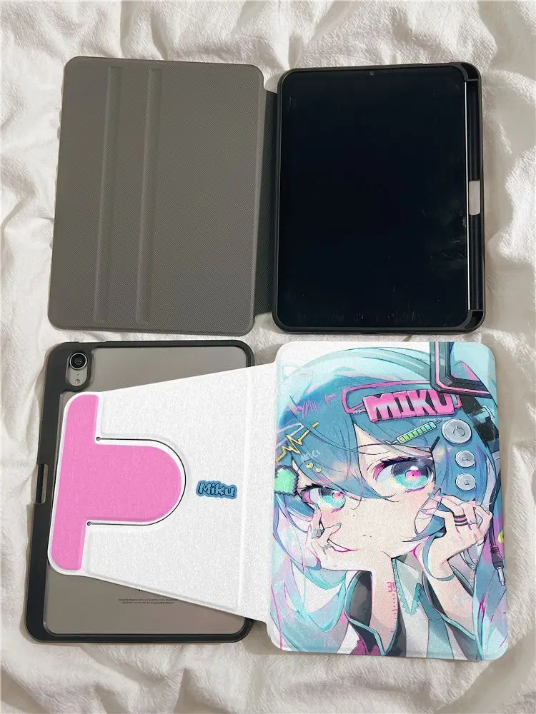 Japanese Cartoon Cute Girl Tablet Case For iPad Pro 11 13in 2025 iPad Pro 12.9in Air7 10th 11th M4/5 MINI Rotate Anti-fall Cover