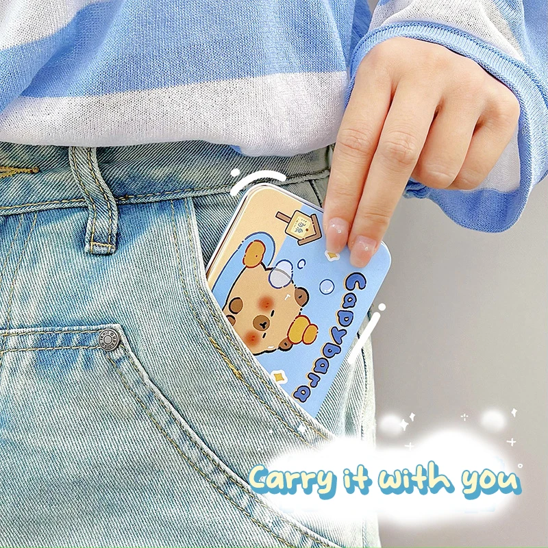 Kawaii Cartoon Capybara Card Storage Iron Box Photo Card Dustproof Box Cute Jewelry Hair Clip Small Box Creative Candy Box