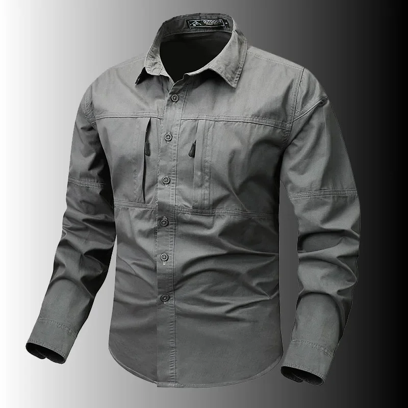 Tactical Shirts Men's Spring Mesh Breathable Long Sleeve Multi-Pockets Work Cargo Shirts Quick Dry Hiking Fishing Shirt XT790