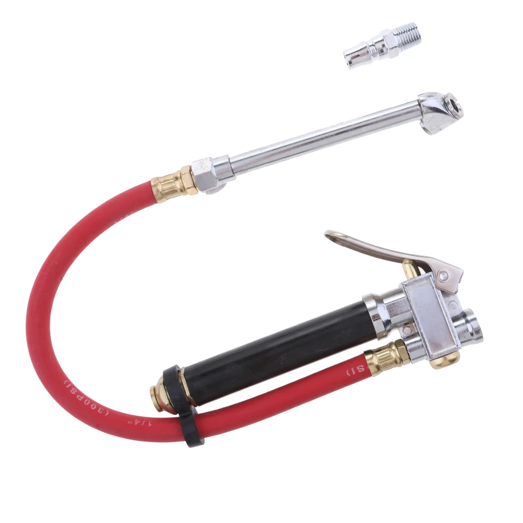 Accurate Air Tire Presure Gauge Air Inflator Gun Red Rubber Hose with Quick Connector