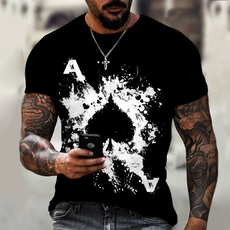 2024Summer Men Round Neck Casual Men's Short Sleeve Top Streetwear New Mens Unisex Tee T Shirt 3D Black and White Poker Printed