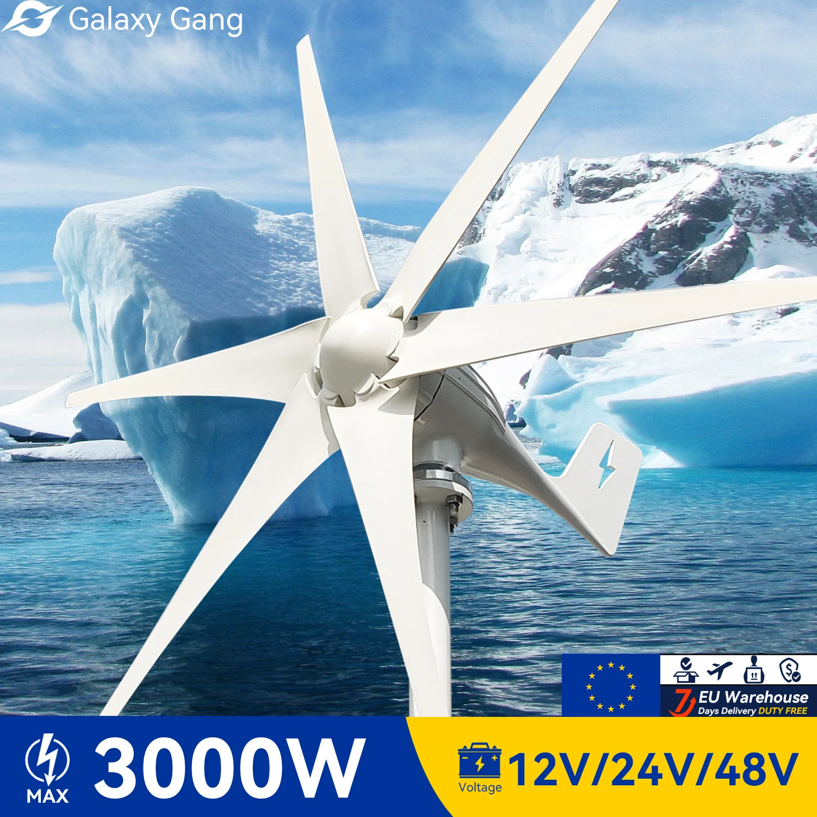 

EU 5days delivery 3KW 6 Blades Windmills Wind Turbine Generator Free Energy 2000W 12V 24V 48V With Mppt Charge Controller