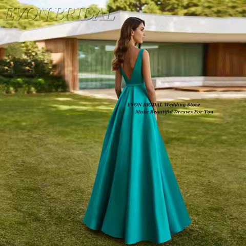EVON BRIDAL Simple Green Wedding Evening Gown Floor Length Evening Party Dress Elegant Satin Evening Dress For Women Customized