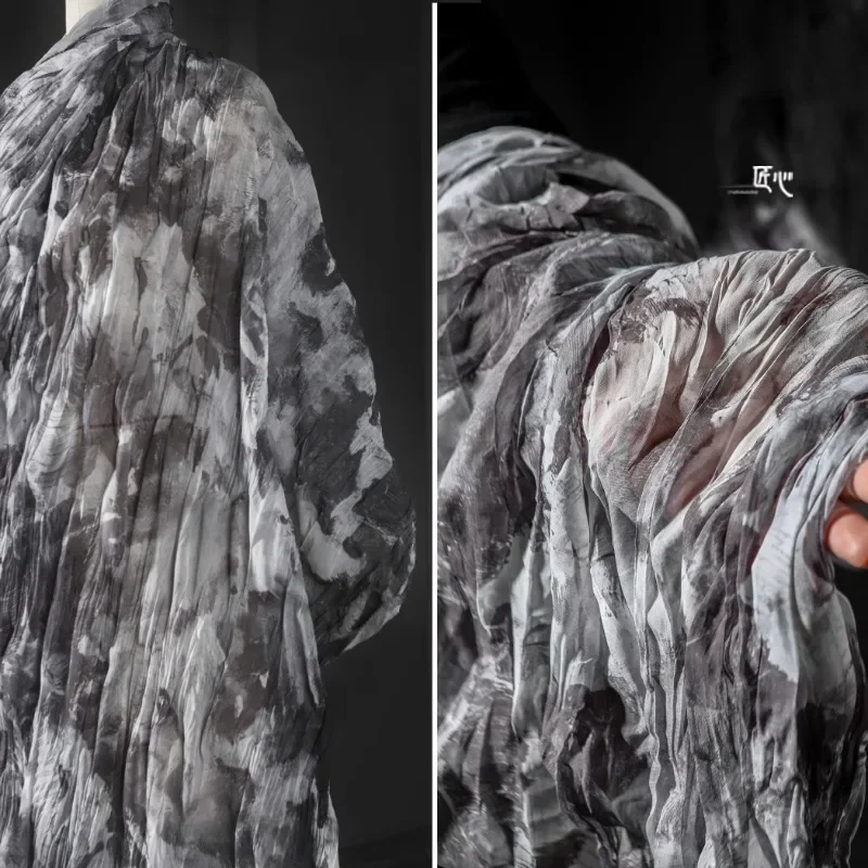 

Crimp Tie Dyed Chiffon Fabric Creative Ink Dyed Shirt Long Skirt Clothing Designer Cloth Diy Sewina By Meters Material