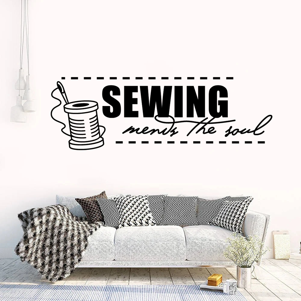 

Sewing Studio Shop Wall Poster Tailor's Shop Decoration Sewing Mends The Soul Quote Wall Mural Clothes Store Wall Sticker