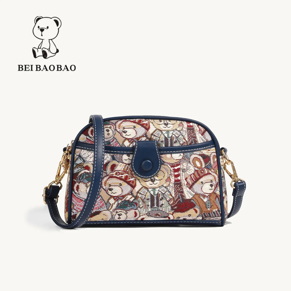 Beibaobao 2024 Summer New Canvas Bear Half Round Bag Small Square Bag Fashion Versatile One Shoulder Crossbody Bag Bolso de muje