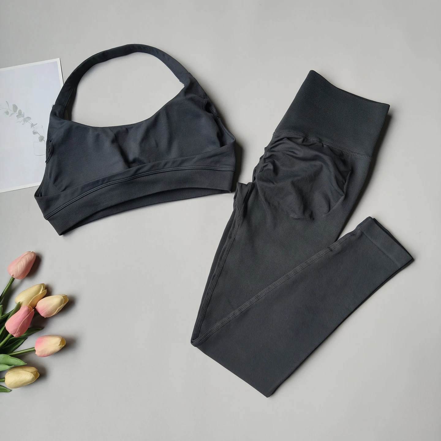 2-teiliges Damen-Yoga-Set, Nahtlose Fitness-Sportbekleidung, Neckholder-Sport-BH, Passende Yoga-Leggings für Workout-Sets, Gym-Outfit – Detail 22