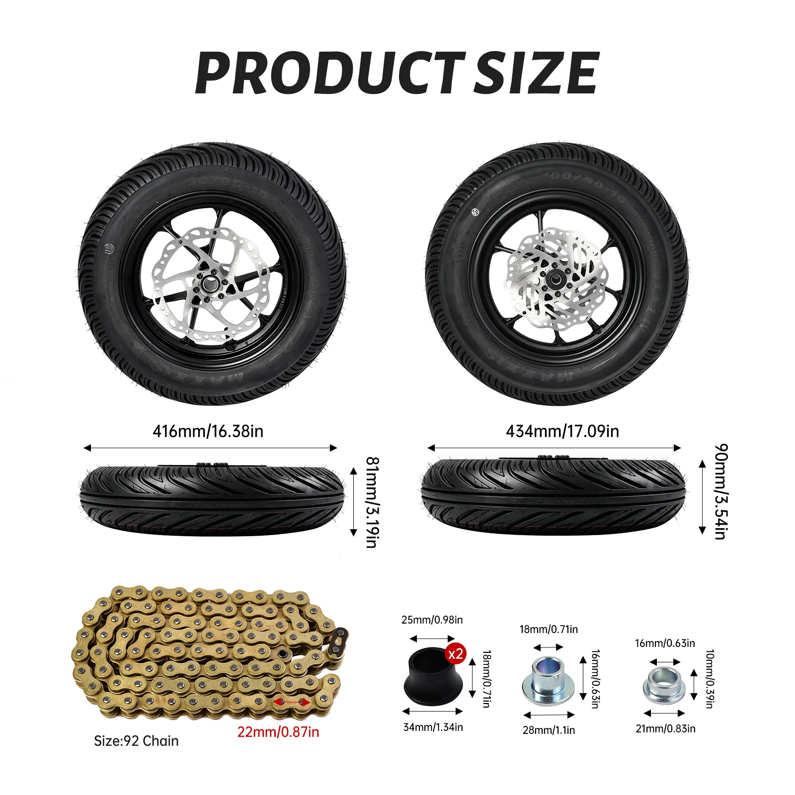 10 Inch Supermoto Wheels Set for Surron Hyper Bee 90/90-10 Front Wheel and 100/90-10 Rear Wheel Electric Bike on Road Wheel Set