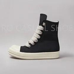 RO Brand Ricks Luxury Casual Black Canvas High Top Quality Men Shoe Owens Design Jumbo Shoelace Women Sneaker Thick-Sole Shoes