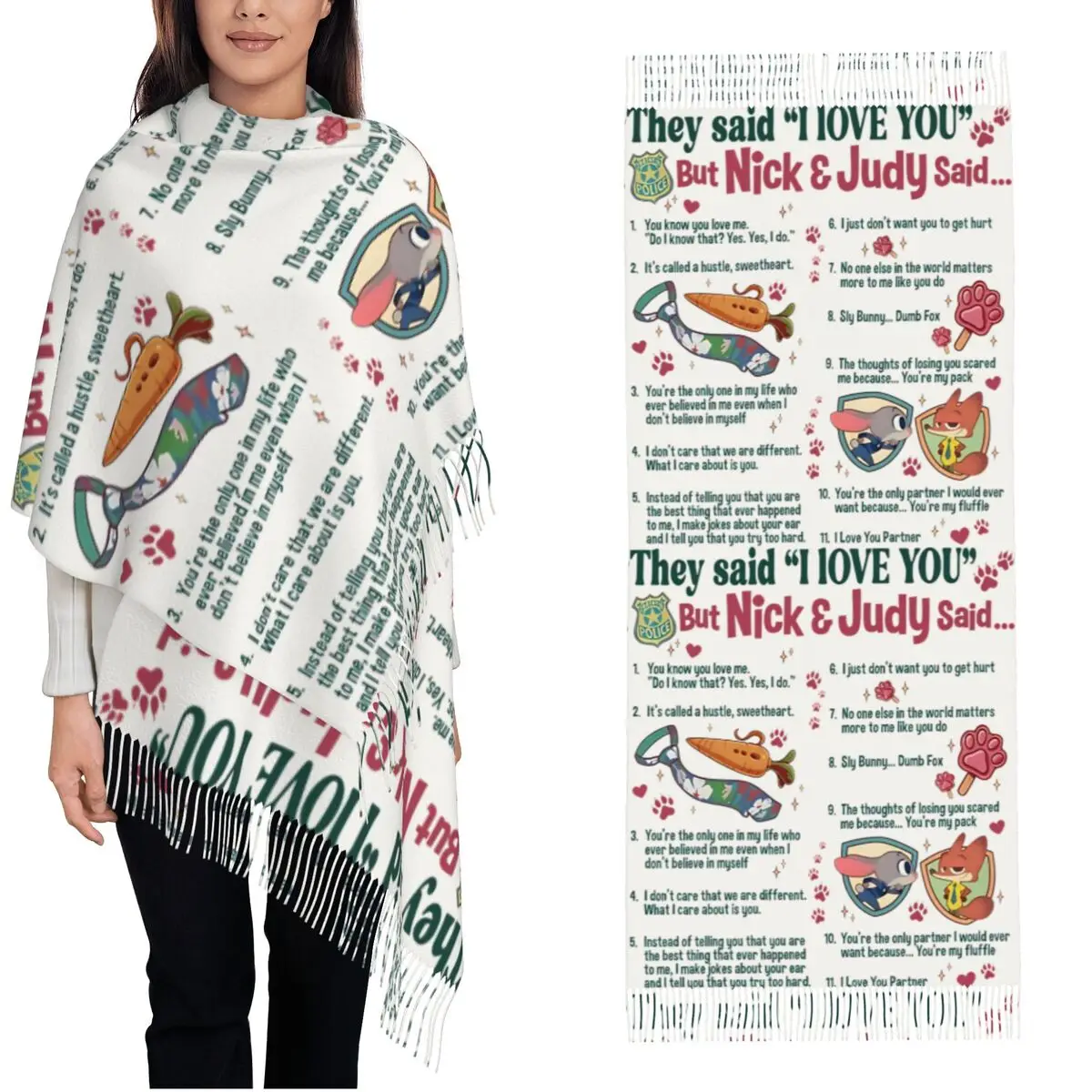 

Шарф унисекс с надписью "I Love You, Partner But Nick And Judy", теплый, с кисточками, в стиле Y2K, дизайнерская бандана-шаль