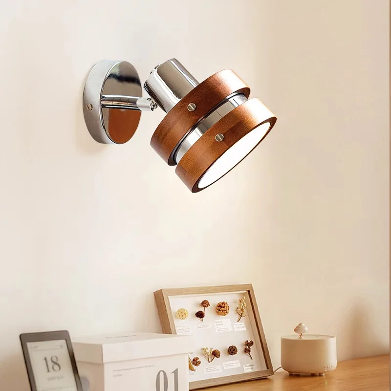 Medieval style solid wood bedside wall lamp Japanese style silent wind old bungalow bedroom hanging line atmosphere lamp