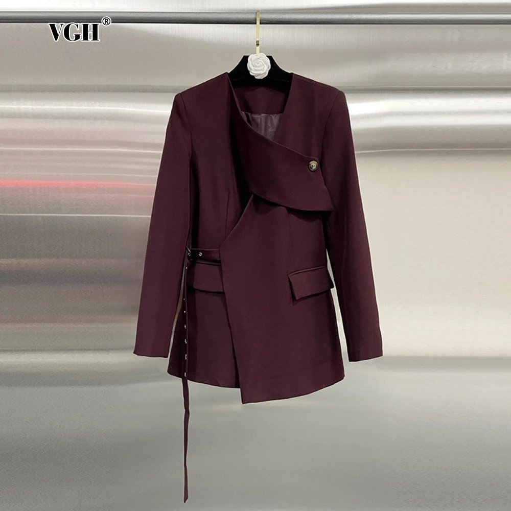 

VGH Winered элегантное утягивающее пальто для женщин с неровным вырезом и длинными рукавами в стиле пэчворк на одной пуговице офисный женский пиджак женский осенний