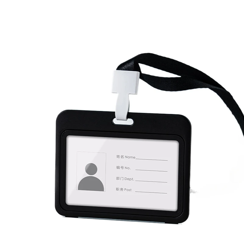 Étui de permis de travail en plastique solide avec sangle de cou pour le personnel, étui à manches, ensemble de lanière, badge d'identification, porte-carte de travail, carte de passe, document