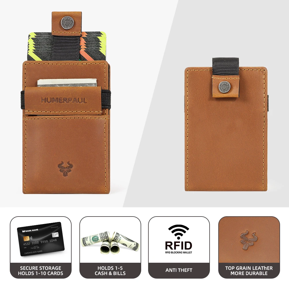 Smart Pull Out Anti-theft Rfid Credit Card Holder Wallet for Men Genuine Leather Slim Bank ID Cardholder Case Minimalist