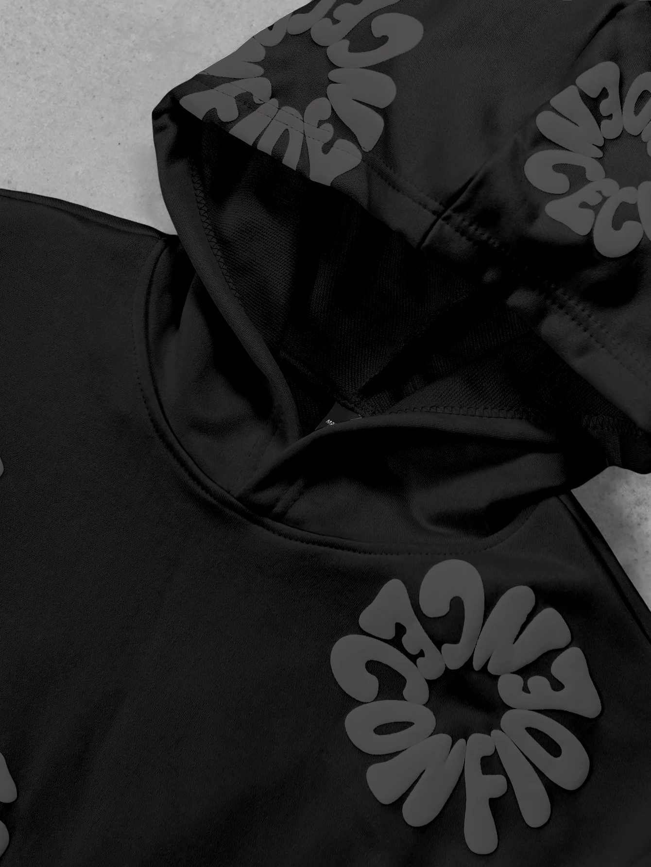 Men's Streetwear Hoodie Brand 3D Puff Print Floral Letter Polyester Black Kangaroo Pocket Pullover Hoodie S-2XL All Size 1Pc - view 4