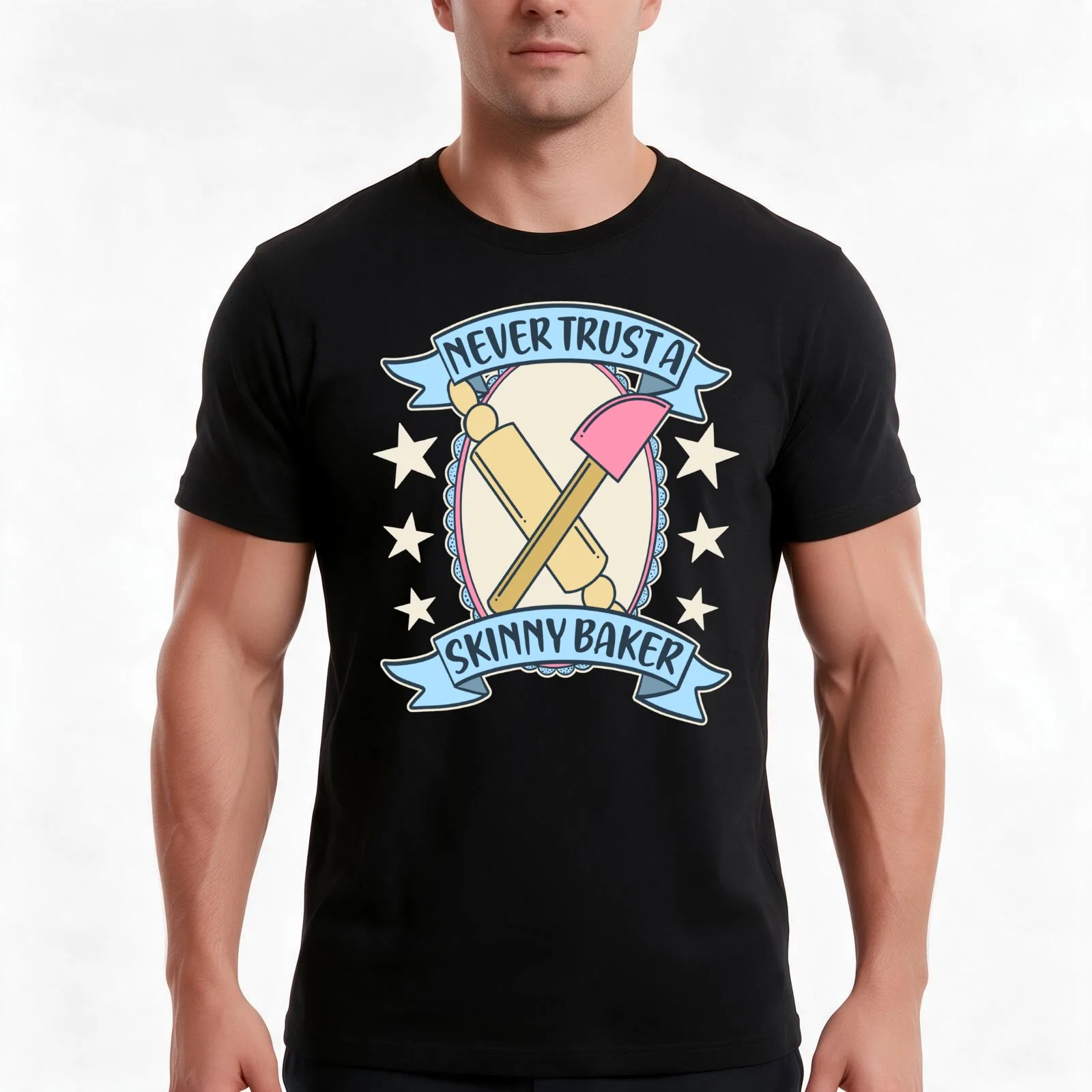 Never Trust A Skinny Baker T-Shirt Summer Casual Cotton Tee Oversized Streetwear Tops Vintage Graphic Print Unisex Men Women