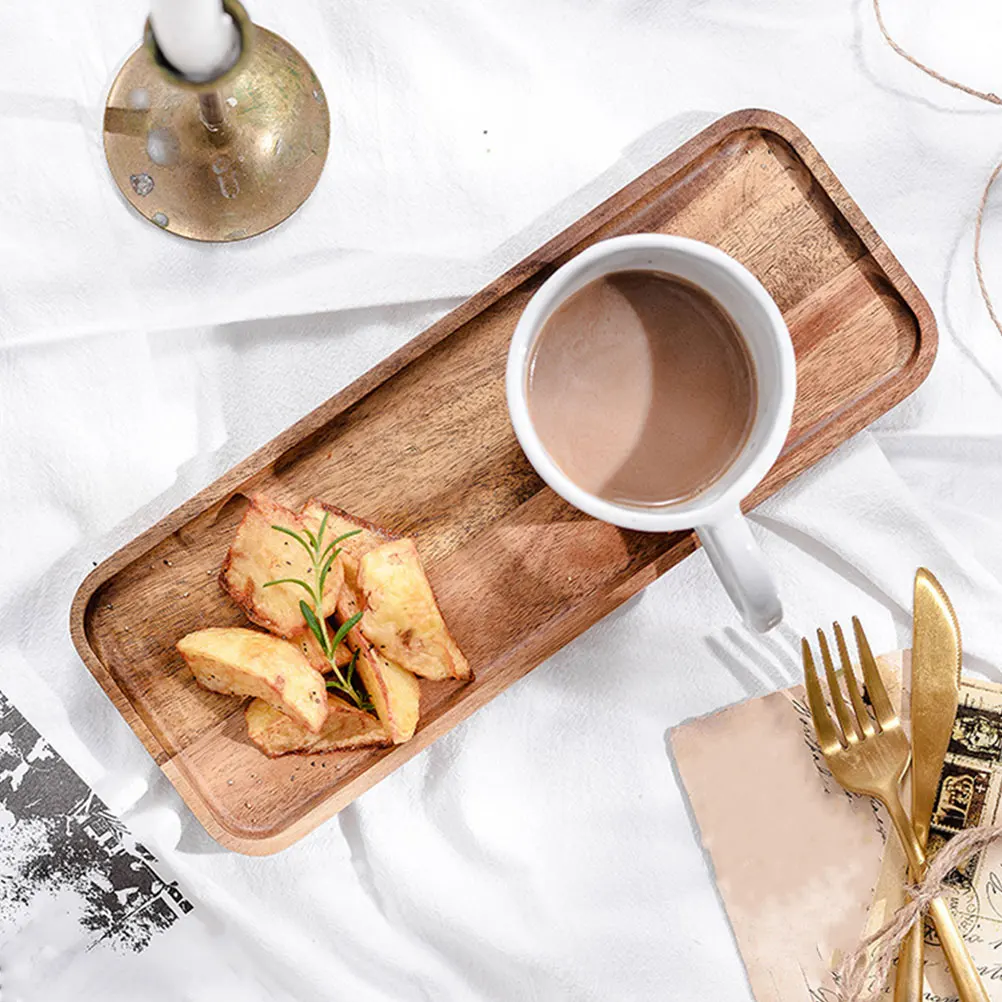

2 Pcs Rectangular Wooden Tray 28x10.5CM Breakfast Bread Fruit Serving Snack Kitchen Wood Fruit Tray Multi Functional Storage