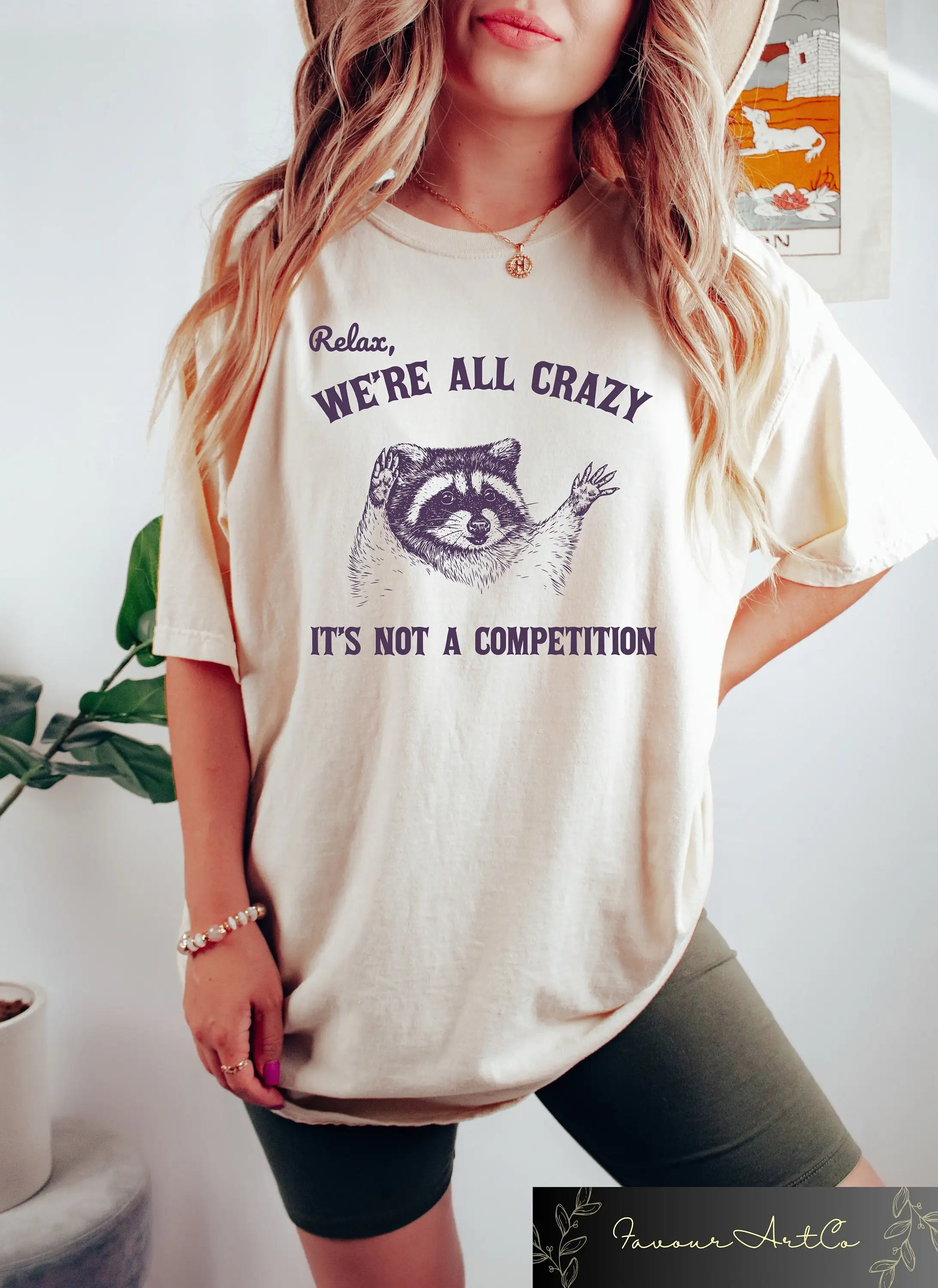 Relax We'Re All Crazy It'S Not A Competition Funny Raccoon T Shirt Retro 90S Trash Panda Meme