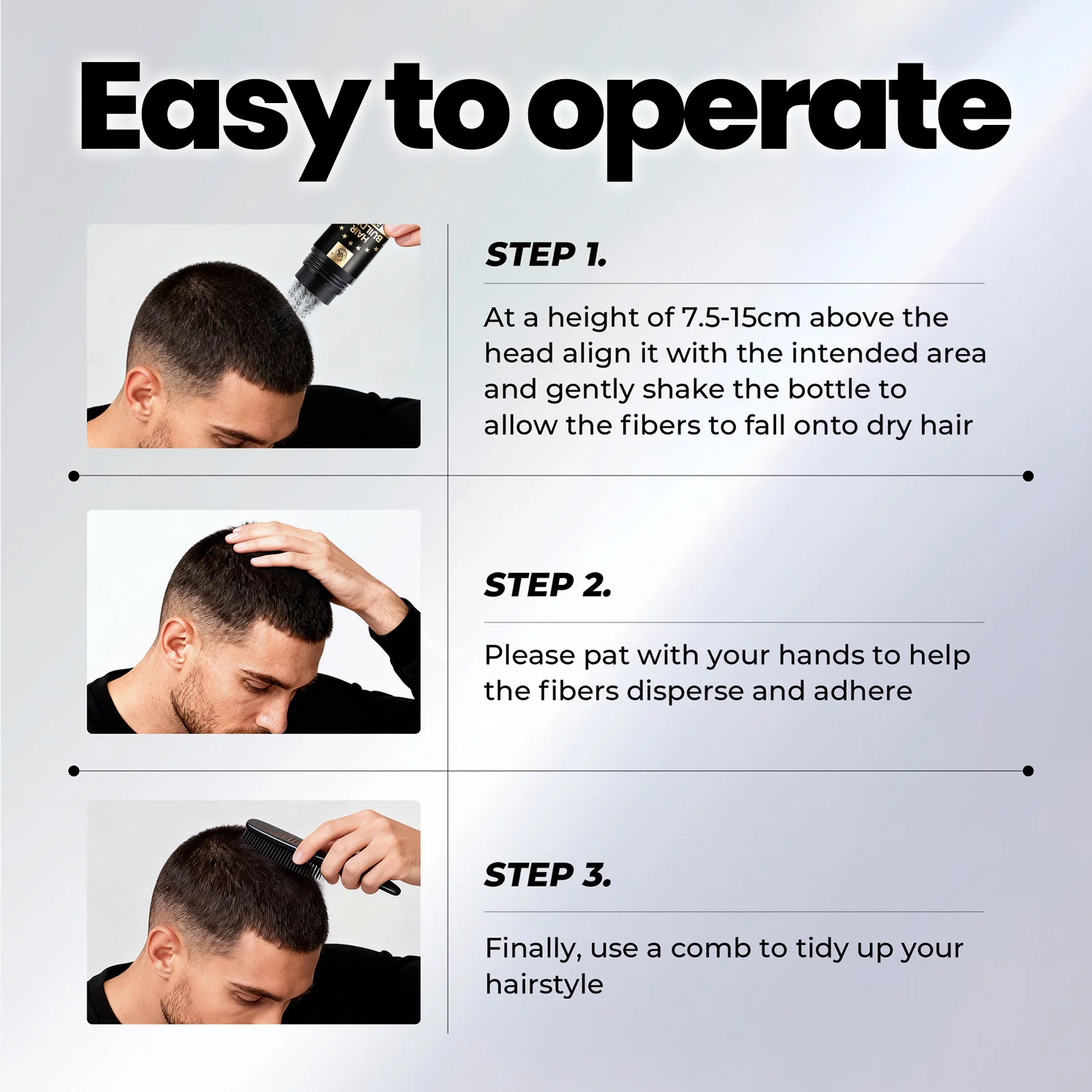 3-in-1 Hair Building Fibers Kit: Fiber Powder,Spray Nozzle,Comb with Box,Instant Hairline Fill for Thinning Fine Hair,Unisex