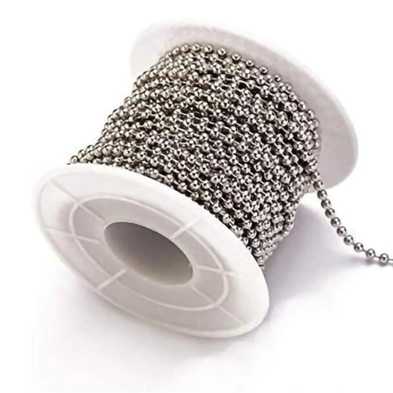 Image of 10 m/Rolle 1,5/2,0/3,0 mm Edelstahl-Kugel-Perlenkette, Halskettenketten für die Herstellung von Schmuck, Erkennungsmarke, Schlüsselanhänger, DIY