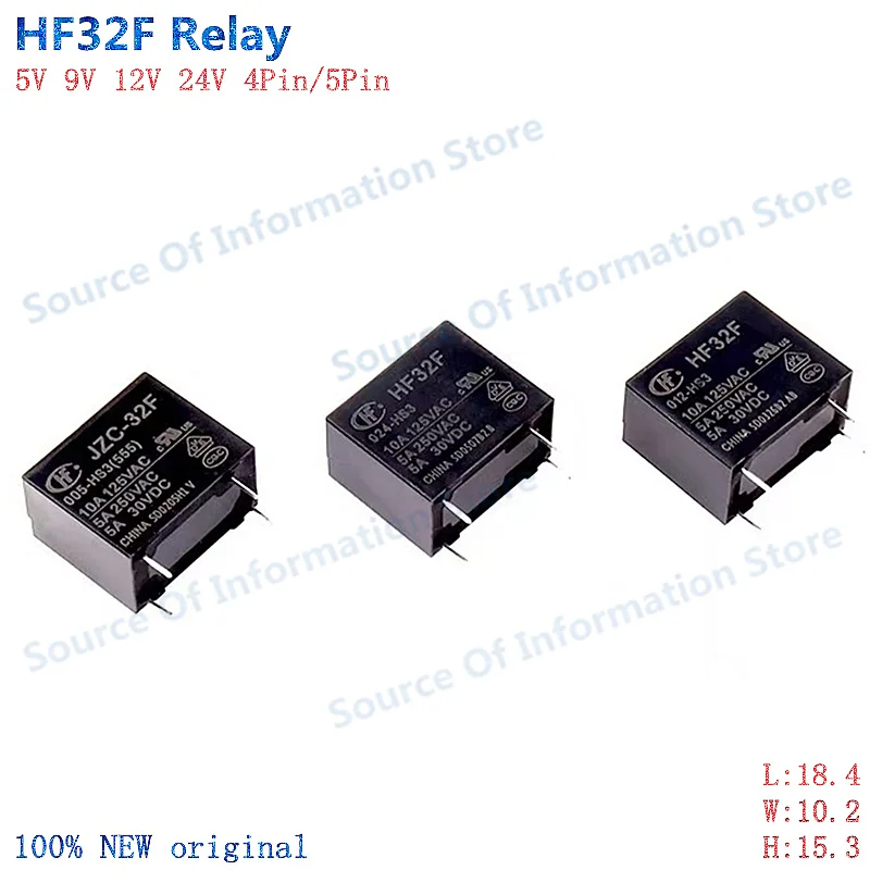 20Pcs Relay HF32F-005-HS3 012-HS3 024-HS3 HF32F-005-ZS3 012-ZS3 024-ZS3 DC5V DC12V DC24V 3A 5A 4Pin 5Pin PCB Mount Power Relay