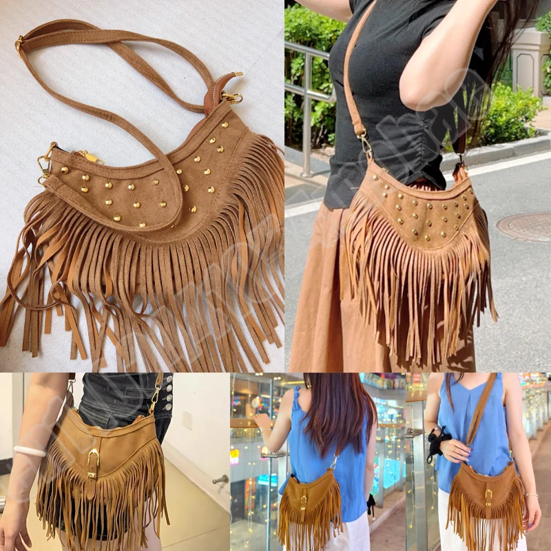 

Модная сумка подмышки с кисточками и заклепками, модная женская сумка на одно плечо, кошельки и сумки, повседневная сумка через плечо для поездок на работу