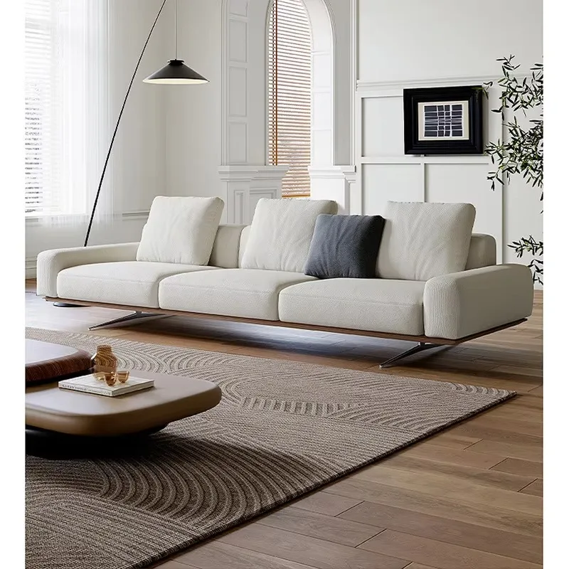 High-End Nordic Italian-Style Minimalist Modular Square Sofa Set Cotton-Linen Fabric Sponge Stainless Steel Legs Living Rooms
