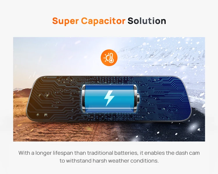 70mai Rearview Dash Cam S500 9.35'' Touch Screen 70mai S500 Car DVR 3K Super Capacitor Dual-Channel HDR Voice Control 24H Park