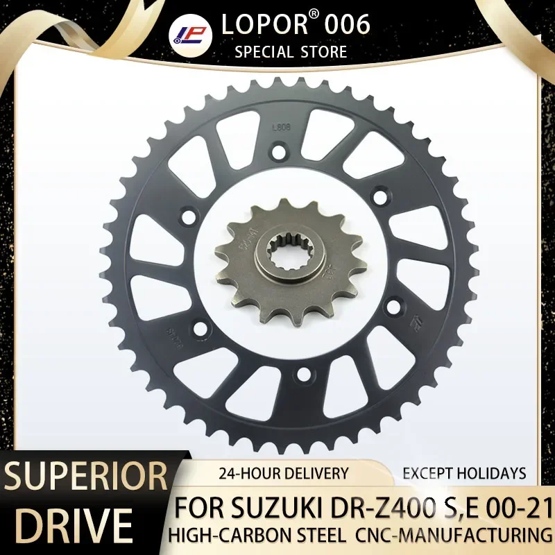 LOPOR 520 CNC 14T/47T 15T/41T 15T/44T Front Rear Motorcycle Sprocket For Suzuki DR-Z00 E S DRZ400 DR-Z DRZ 400 2000-2019