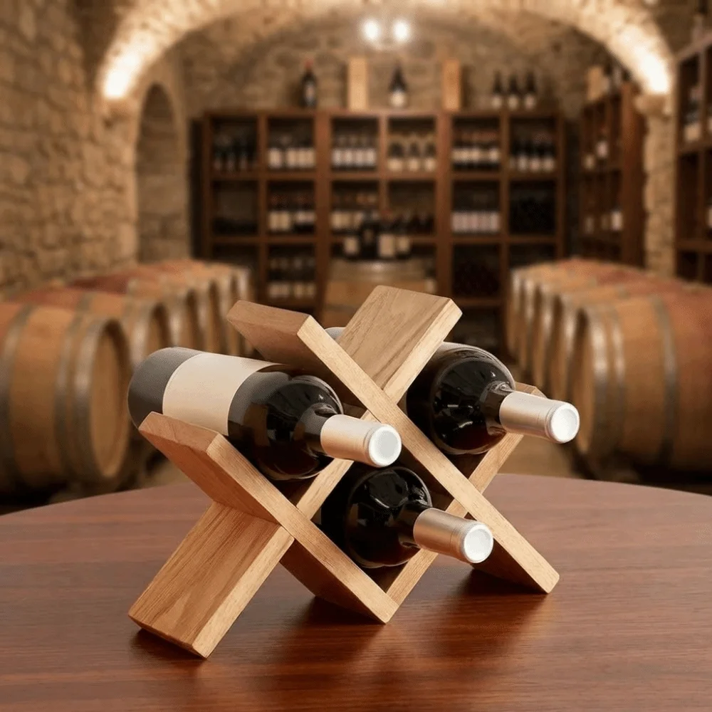 Estante para 4 Botellas de Vino de Madera Maciza, Estilo Rústico, Ahorra Espacio, Decorativo, para Bodega o Sótano