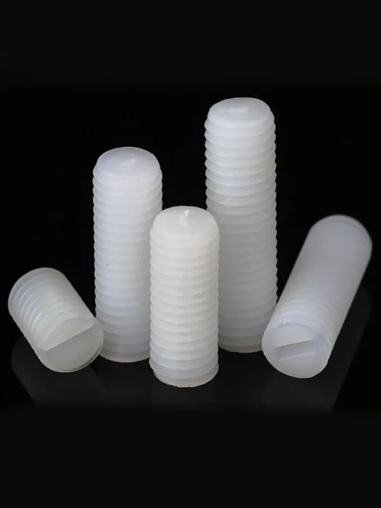 M3 M4 M5 M6 M8 M10 M12 Plastic White Nylon Set Screws Slotted Screw Flat-Tip Headless Metric Thread 5-50Pcs Length 4-50mm