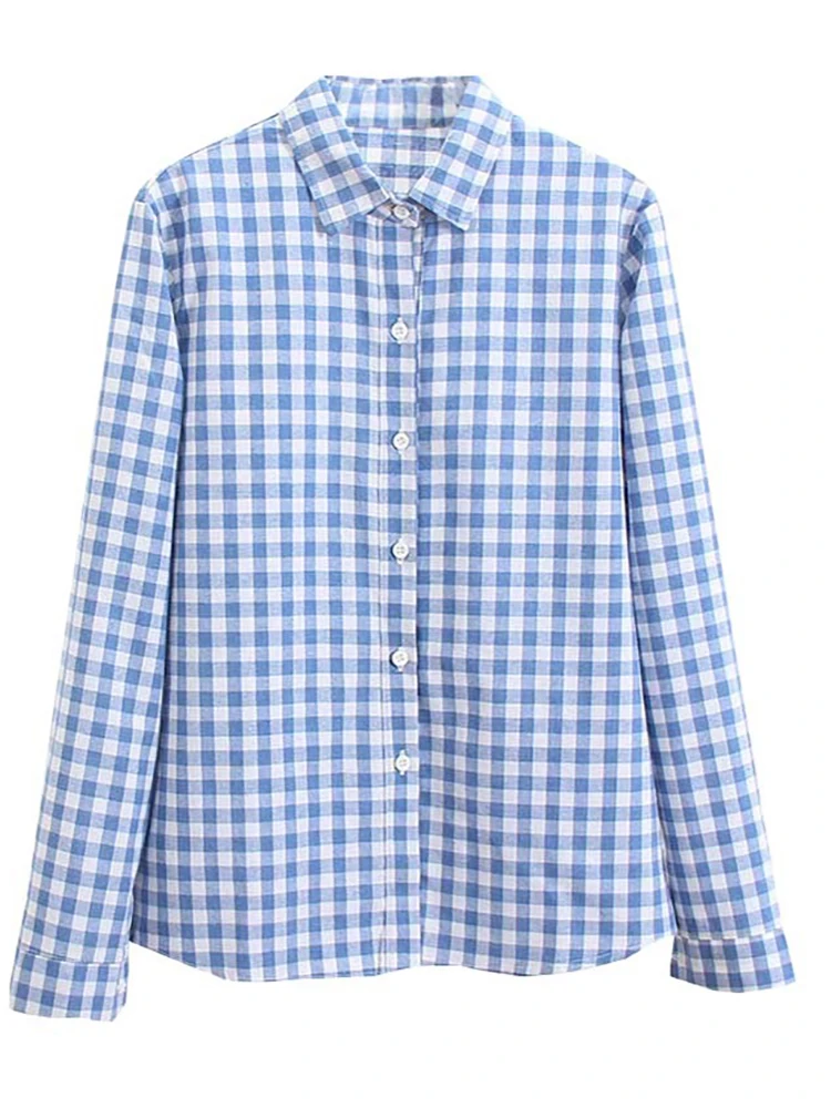 2025년 봄 여성 체크 셔츠 긴팔 루즈핏 면마 린넨 탑 신선한 일본 스타일 학생 캐주얼 스윗 윈드 아우터