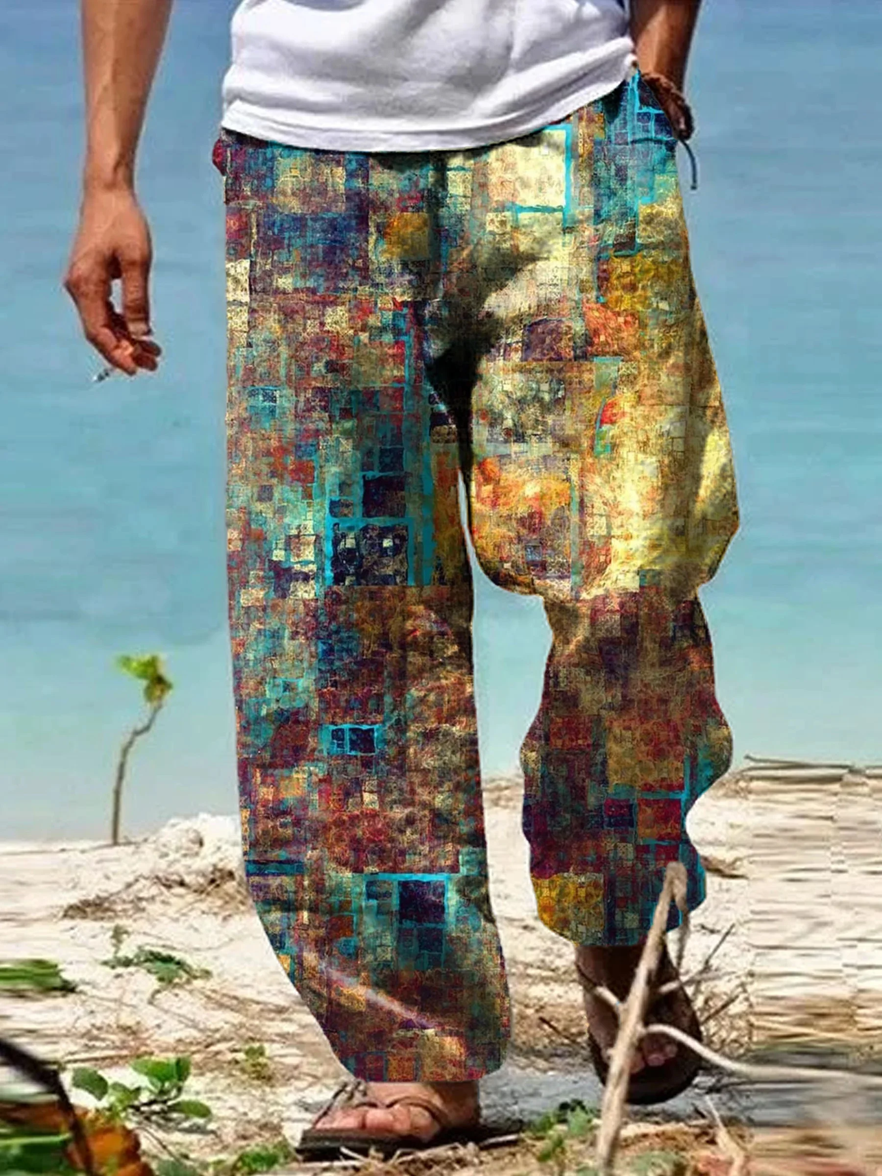 Multicolor Mottled Art Print Casual Pants 3D Printed Men's Pants