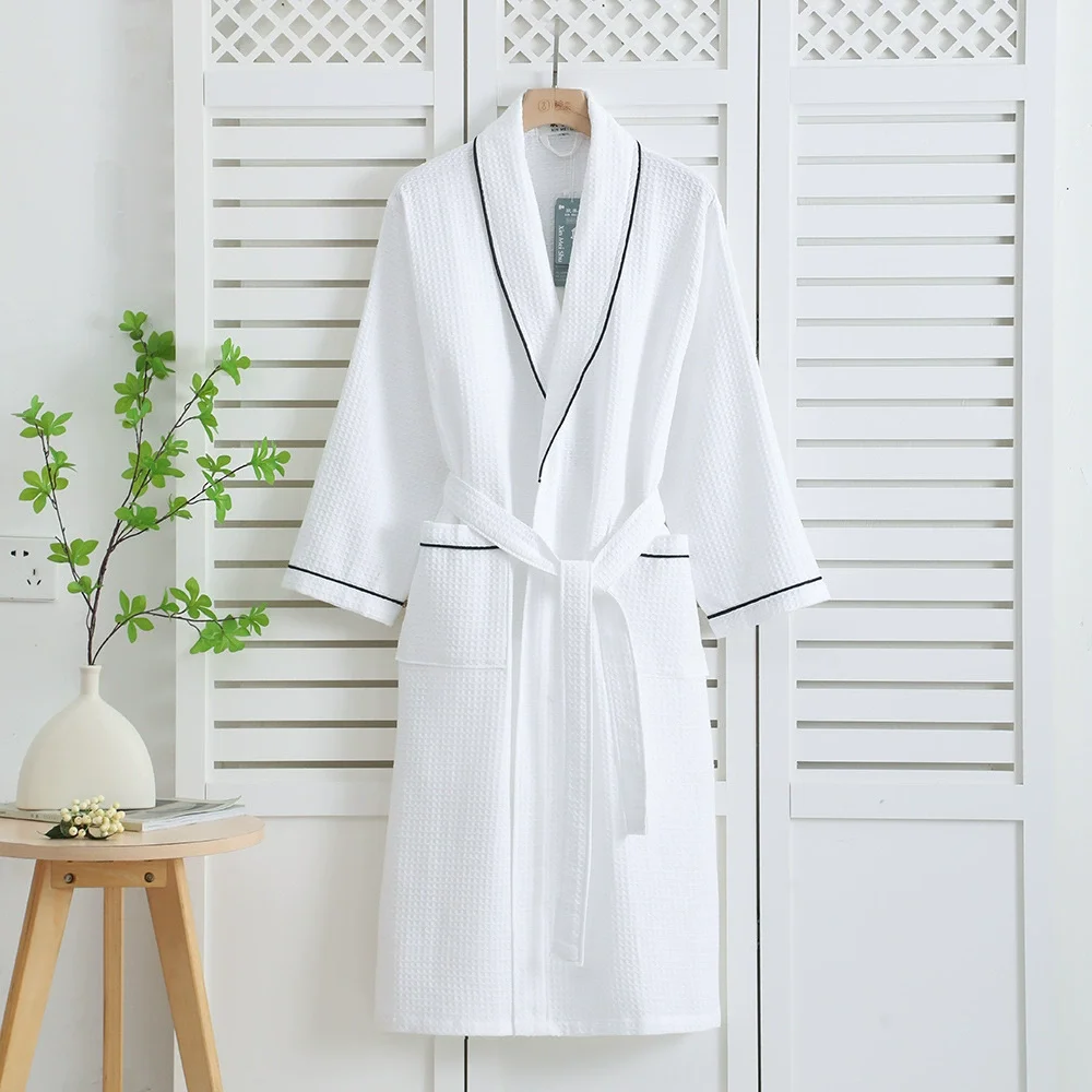 100% Cotton Waffle Bathrobe Men Women Sleepwear Couple Spring Summer Long Bride Bathrobe Sleep Lounge Robe Kimono Nightwear Gown