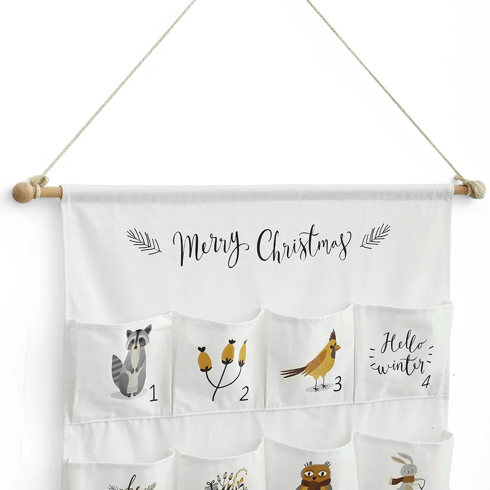 Weihnachts-Adventskalender aus Stoff zum Befüllen, für Kinder, mit Stäben und Seil, Wandkalender aus Stoff für Jungen und Mädchen, Frohe Weihnachten – Detail 2