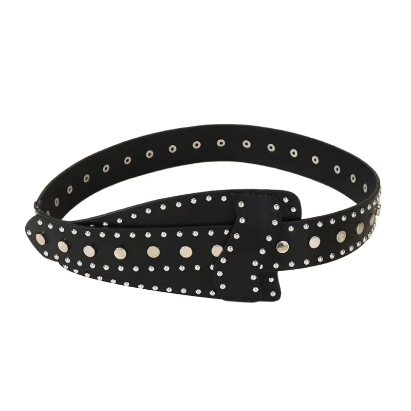 Punk Style Willow Nails Personalized Belt Decoration Versatile Snap Buckle Belt Trendy Trouser Belt