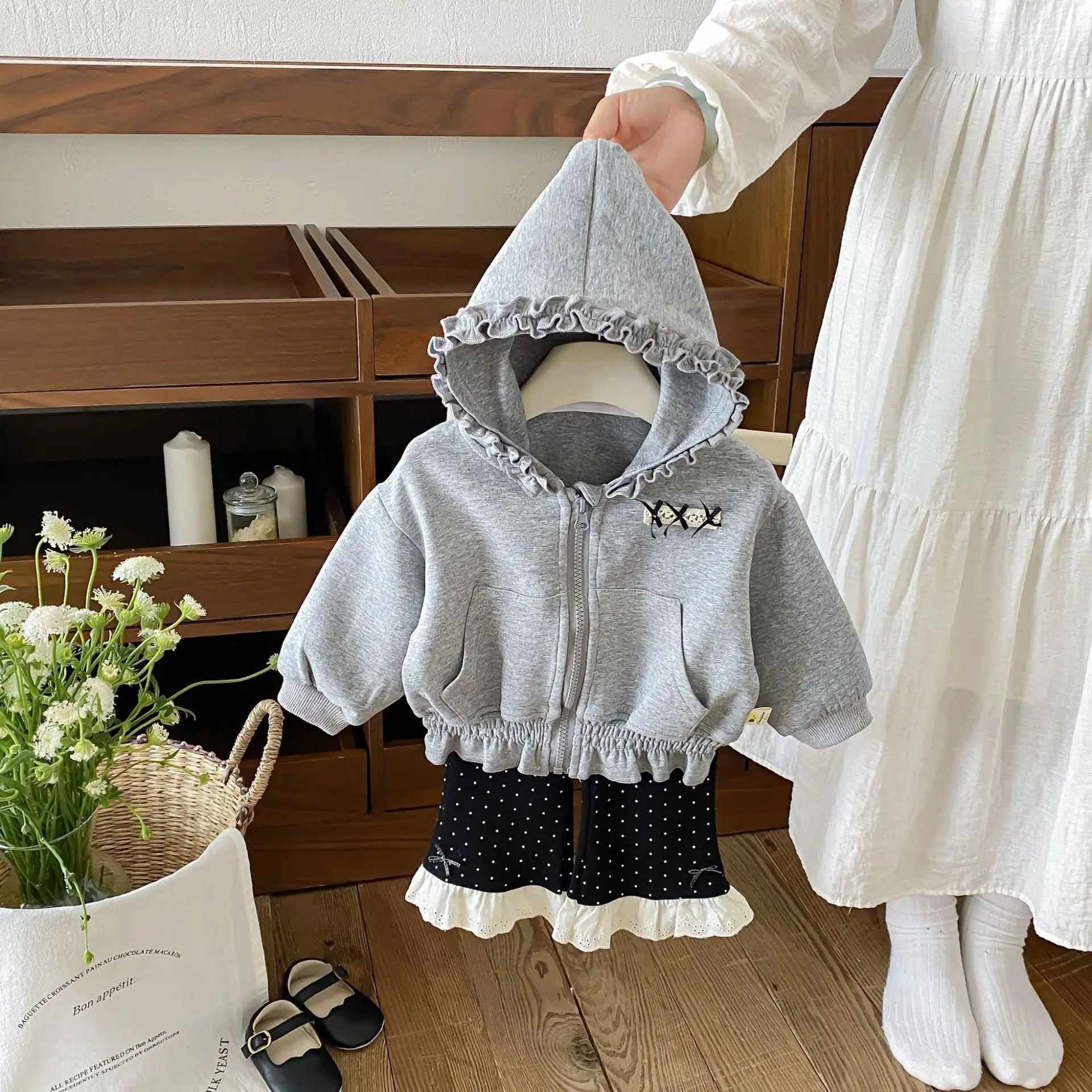 2026 Autumn New Baby Girl Long Sleeve Hooded Coat Cotton Girls Sweet Lace Cardigan Solid Casual Infant Toddler Clothes