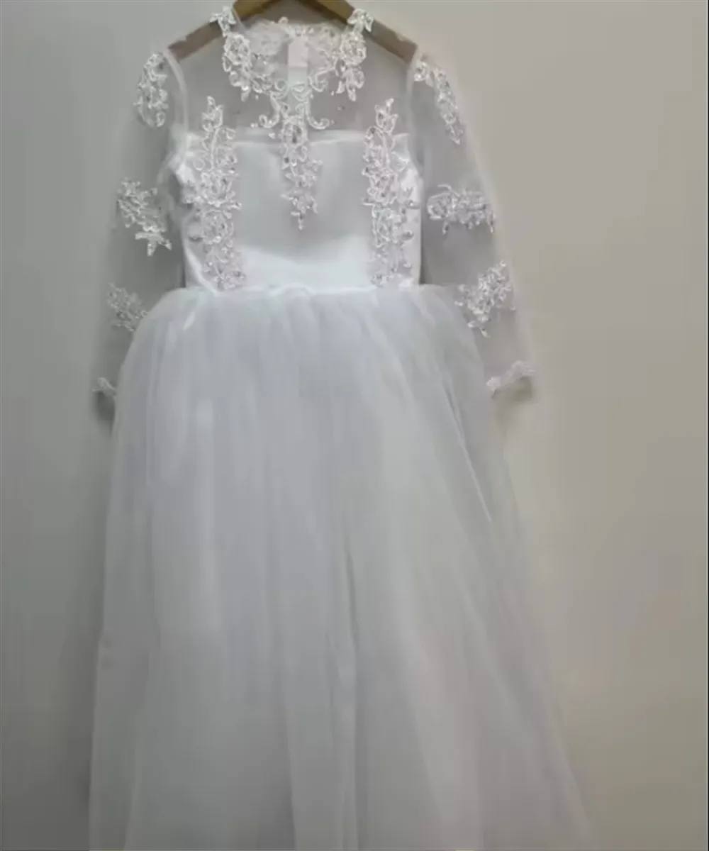 

Элегантное платье с цветочным узором для девочек на свадьбу, с аппликациями и кружевом, с длинными рукавами, платье принцессы для дня рождения, платье для причастия, свадебные платья