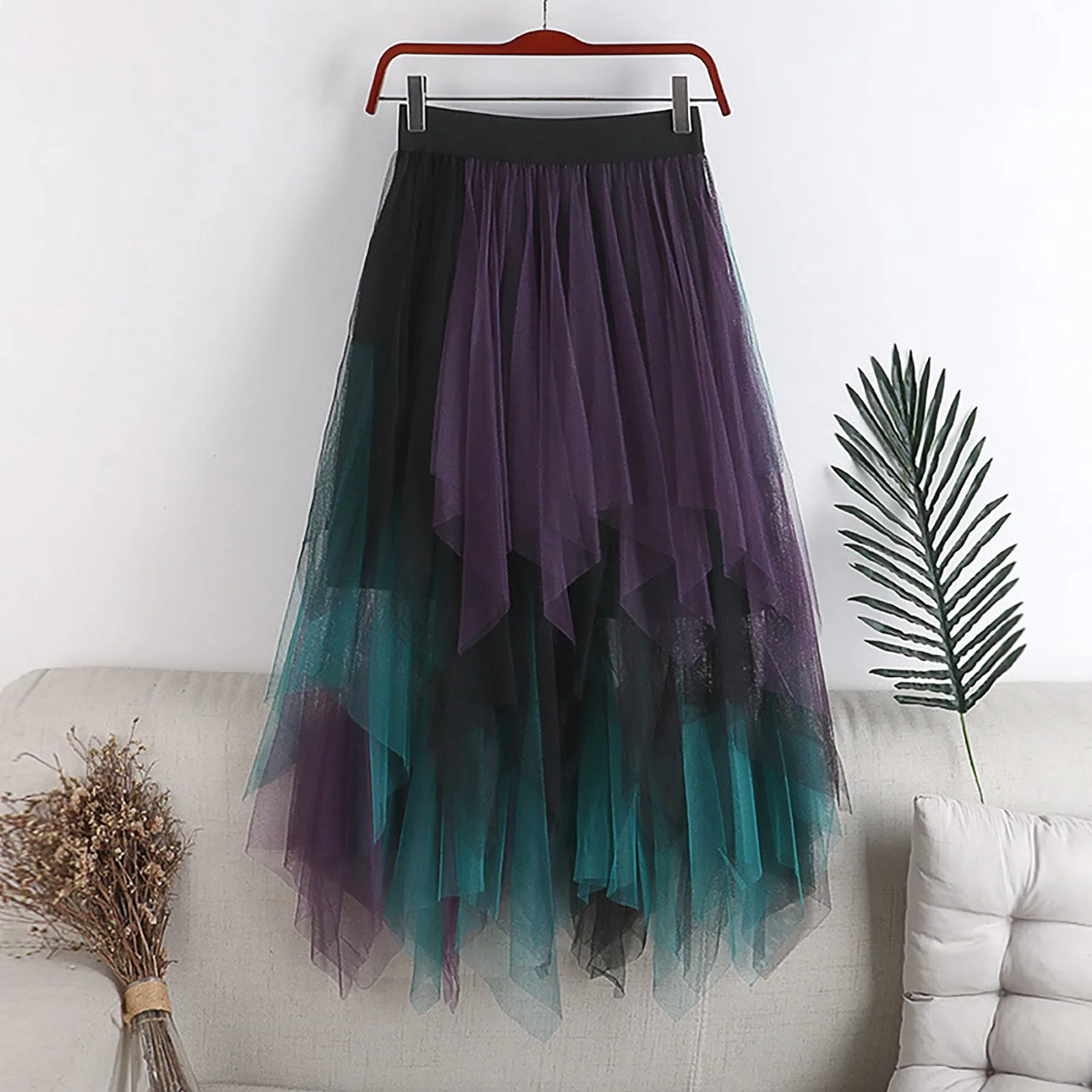 

Asymmetrical Women Skirt Spring Summer Black White Beige Gray Pink Blue Purple Tulle Skirt korean Style Mesh Long Skirt